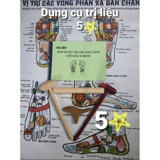 Combo dung cụ massage chân, bộ dụng cụ day gõ huyệt chân bằng gỗ, cây day bấm huyệt