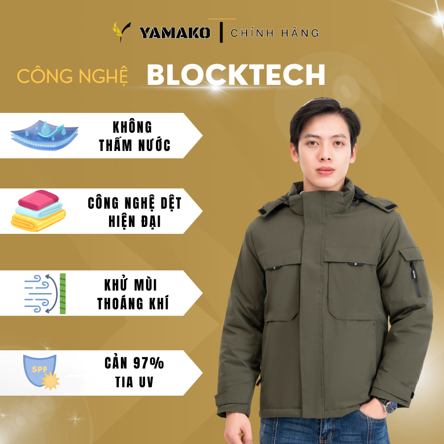 Áo sưởi ấm siêu nhẹ Yamako Nhật Bản không pin chống nước và không nhăn