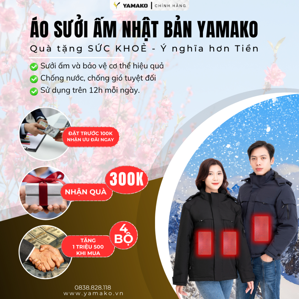 Áo sưởi ấm siêu nhẹ Yamako Nhật Bản không pin chống nước và không nhăn