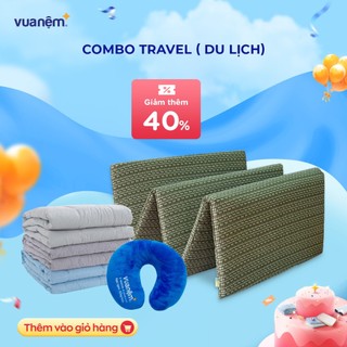 Combo Du Lịch (Travel) Nệm Xếp Văn Phòng Goodnight , Chăn Chần Amando Promo, Gối Tựa Cổ