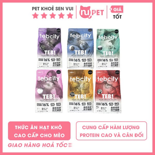 Thức ăn hạt khô Teb City cao cấp cho mèo - Hạt Tebcity - Bịch 1.5kg