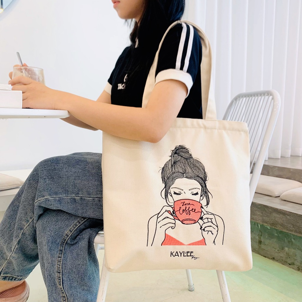 Túi tote thêu nghệ thuật theo yêu cầu vải canvas không bong tróc phai màu thời trang KAYLEE KT39x37x6cm TT14