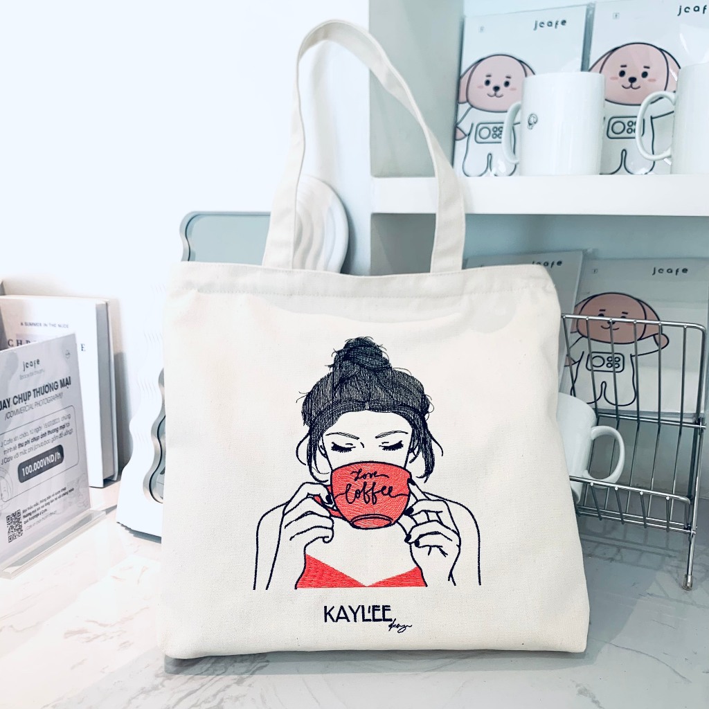 Túi tote thêu nghệ thuật theo yêu cầu vải canvas không bong tróc phai màu thời trang KAYLEE KT39x37x6cm TT14