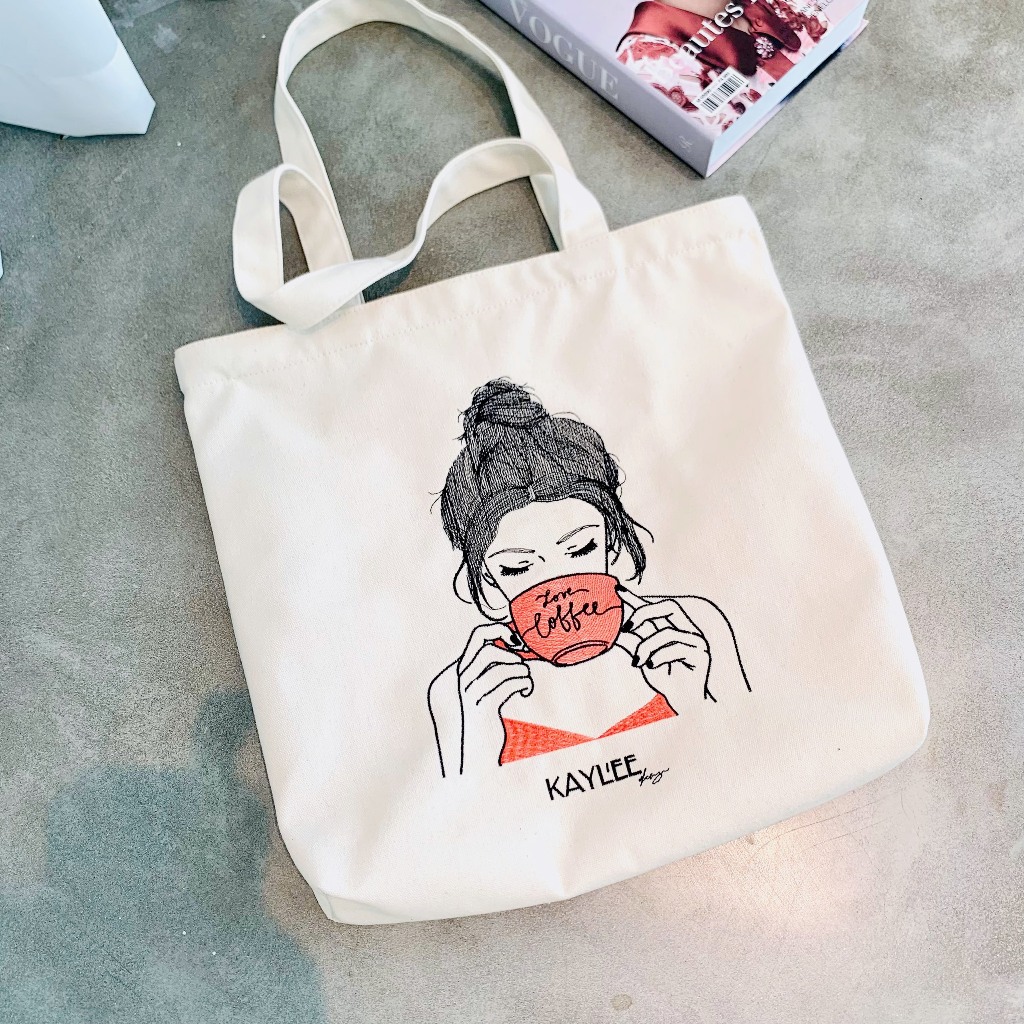 Túi tote thêu nghệ thuật theo yêu cầu vải canvas không bong tróc phai màu thời trang KAYLEE KT39x37x6cm TT14
