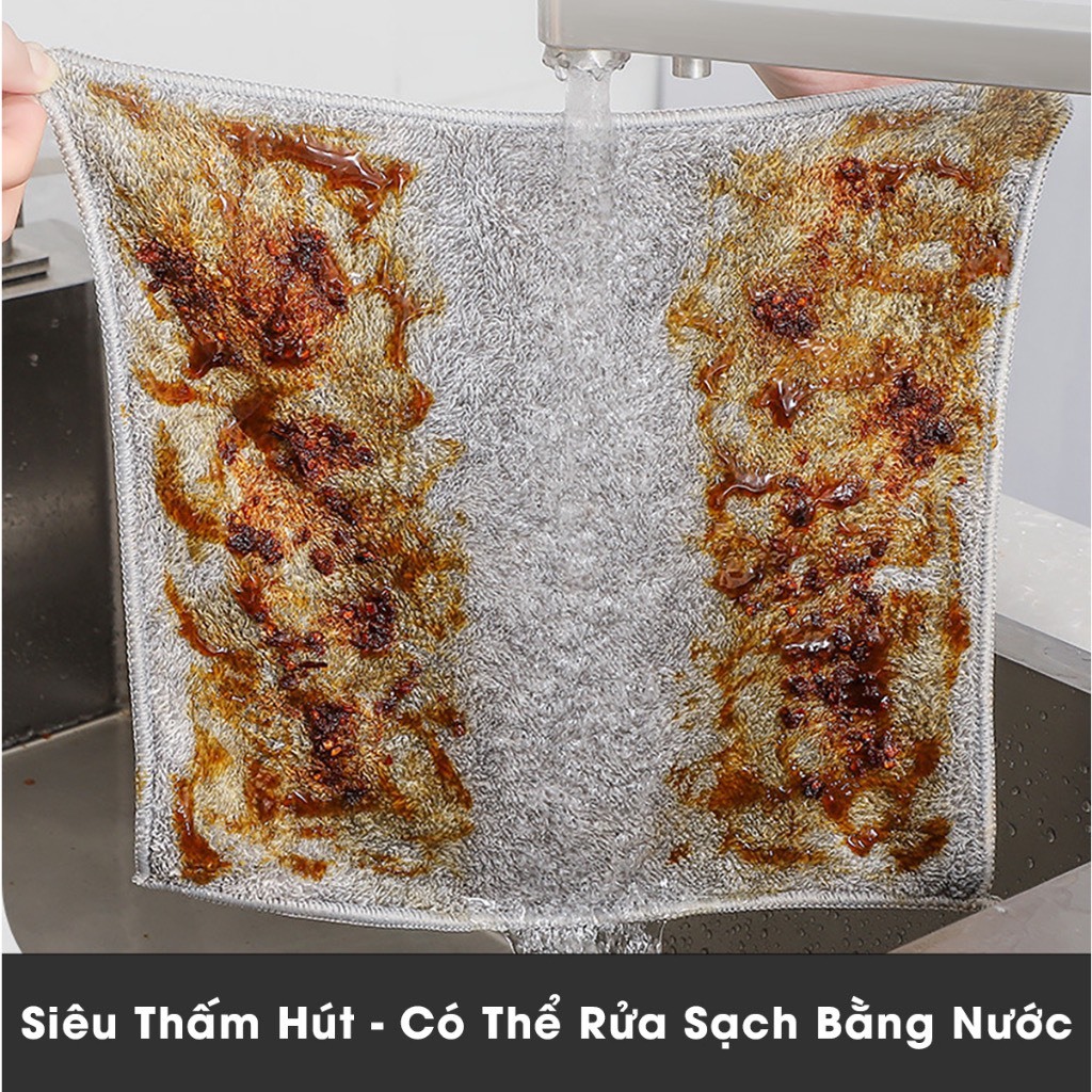 Khăn Lau Tay Lau Bếp 2 Mặt 2 Chất Liệu Màu Ghi Sạch Sẽ Tiện Dụng