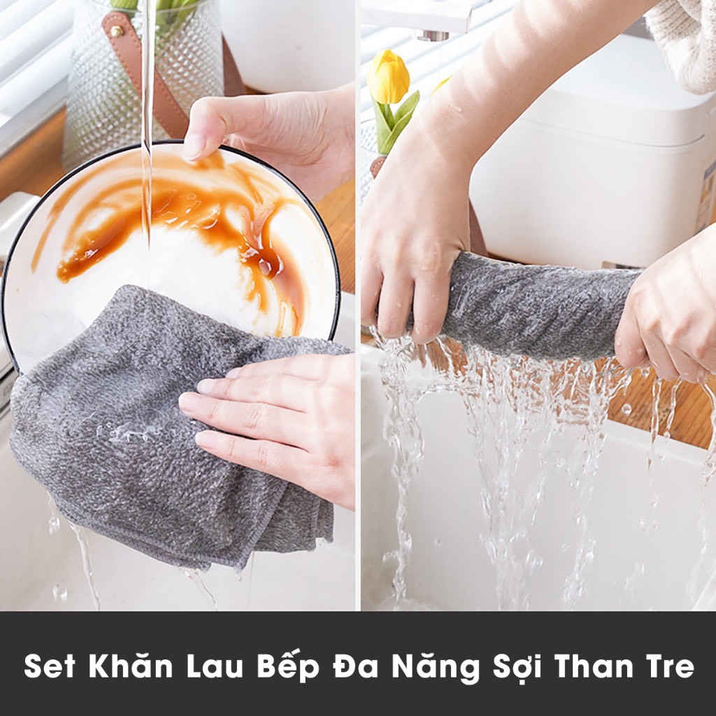 Khăn Lau Tay Lau Bếp 2 Mặt 2 Chất Liệu Màu Ghi Sạch Sẽ Tiện Dụng