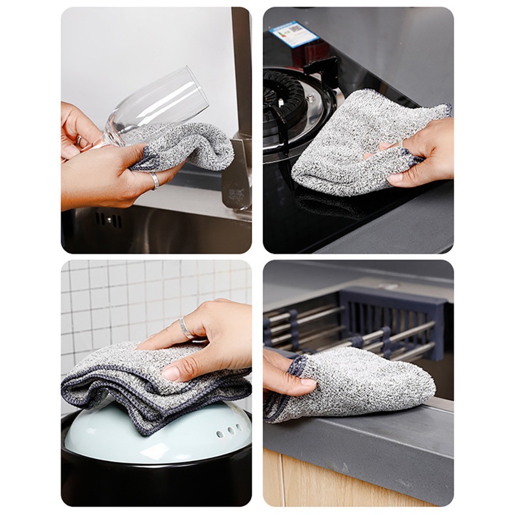 Khăn Lau Tay Lau Bếp 2 Mặt 2 Chất Liệu Màu Ghi Sạch Sẽ Tiện Dụng