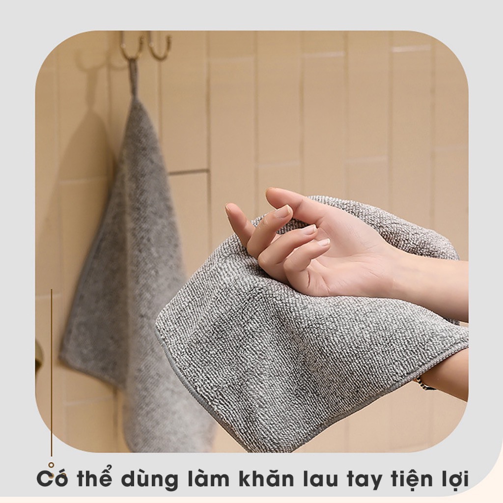 Khăn Lau Tay Lau Bếp 2 Mặt 2 Chất Liệu Màu Ghi Sạch Sẽ Tiện Dụng