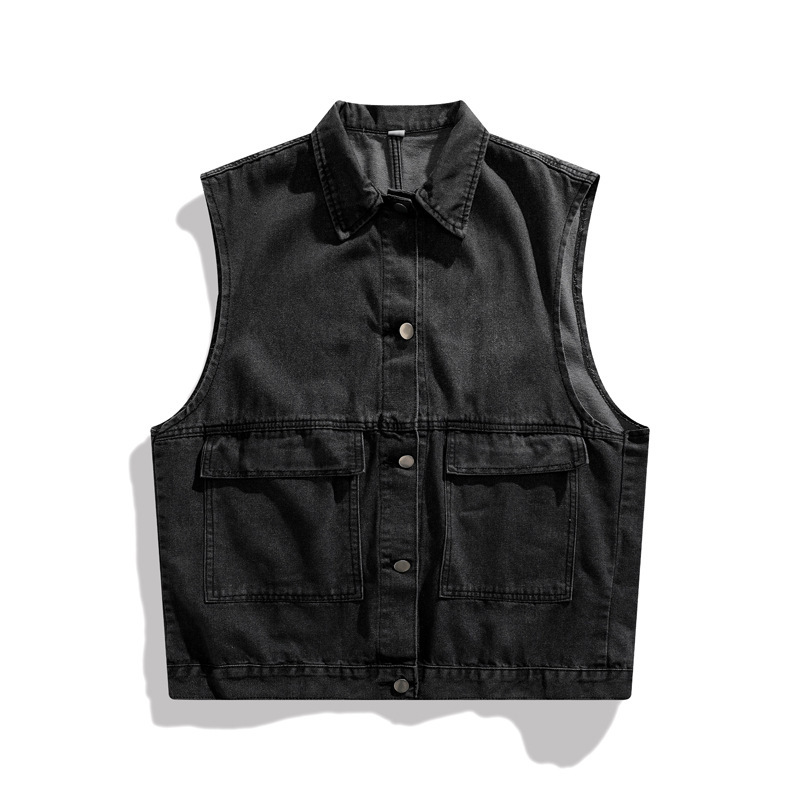 Áo khoác gile bò  2 túi dành cho nam màu đen xám và xanh nhạt