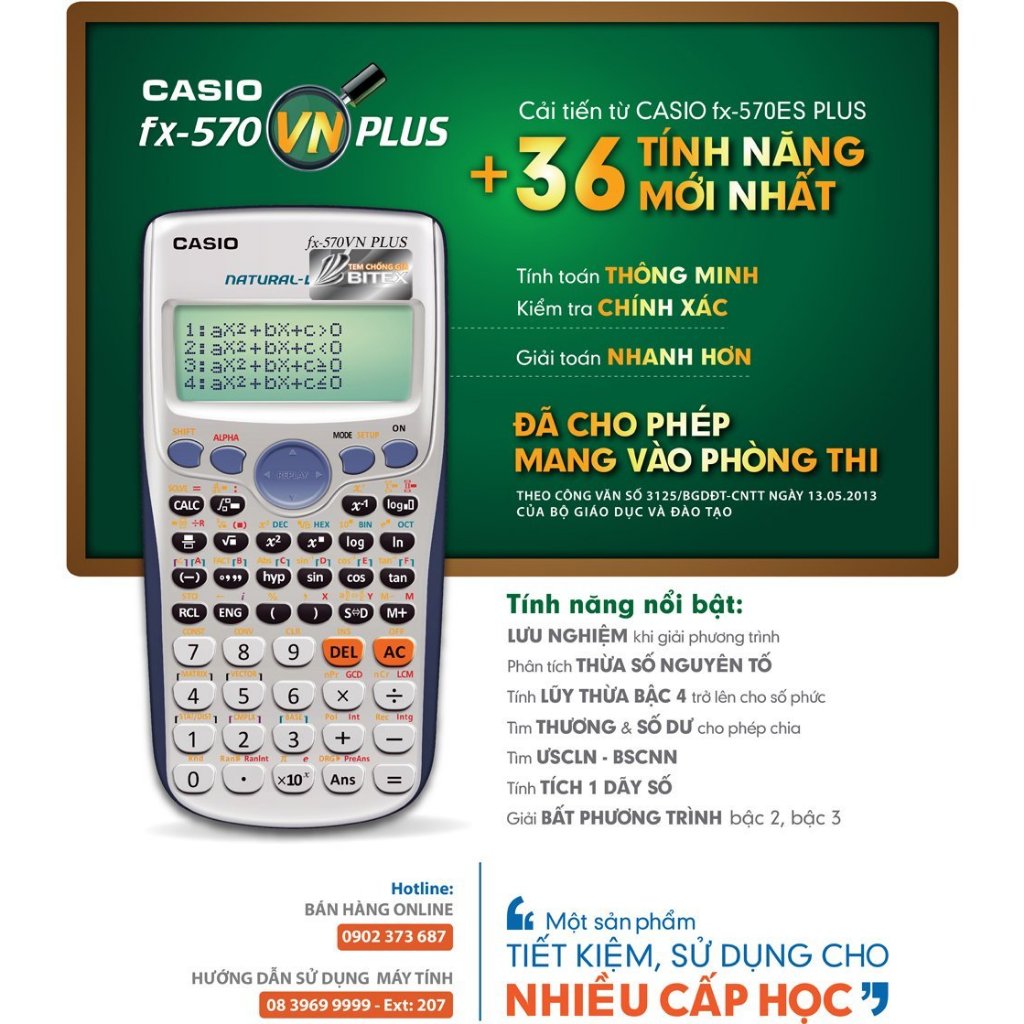 Máy TÍnh Casio FX-570VN Plus New  dành cho học sinh cấp 2 và cấp 3 chuyên dụng phòng thi và thi đại học, Má