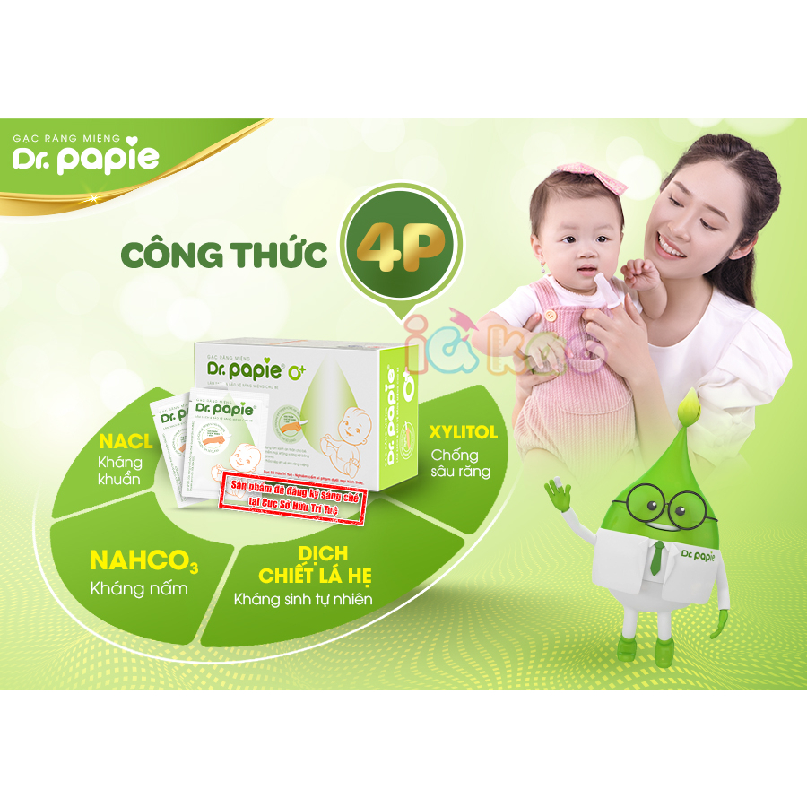 Gạc Rơ Lưỡi Dr.Papie Tiêu Chuẩn 5SAO, Làm Sạch Răng, Lưỡi, Nướu và Khoang Miệng Cho Bé - 30Gói/Hộp IQ Kao