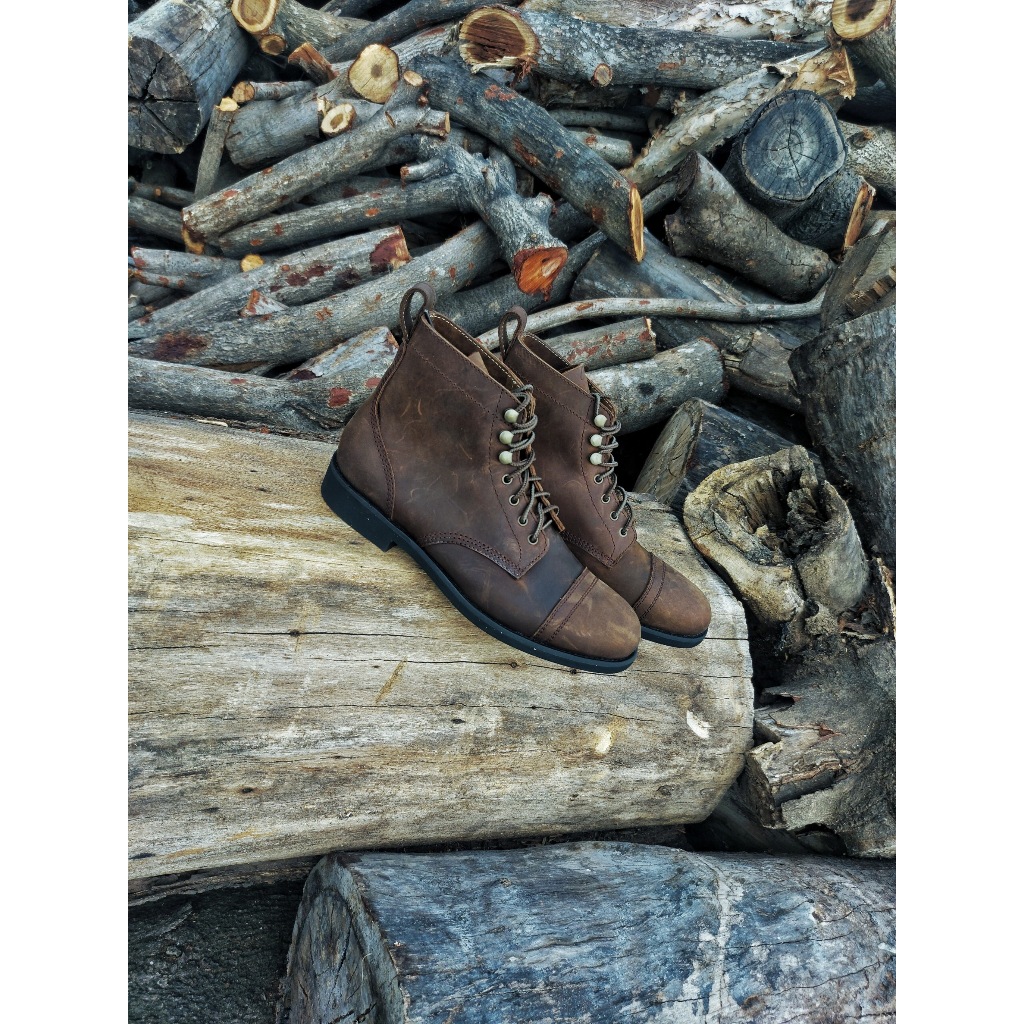 Giày Captoe Boots Cổ Lửng Nam Da Bò Sáp Đế Khâu Phong Cách Nam Tính Chính Hãng - 𝗖𝗔𝗠𝗘𝗢