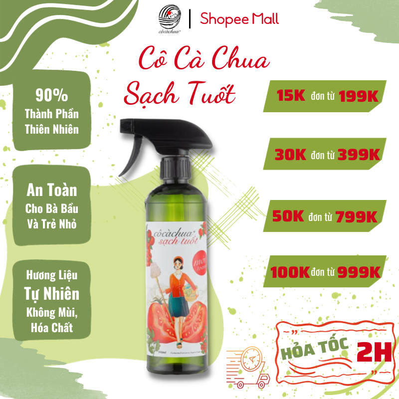 Nước Lau Đa Năng Cô Cà Chua Sạch Tuốt Mới Toanh 500ml Hữu Cơ Thiên Nhiên Hương Tinh Dầu Cam Bưởi Và Bạc Hà