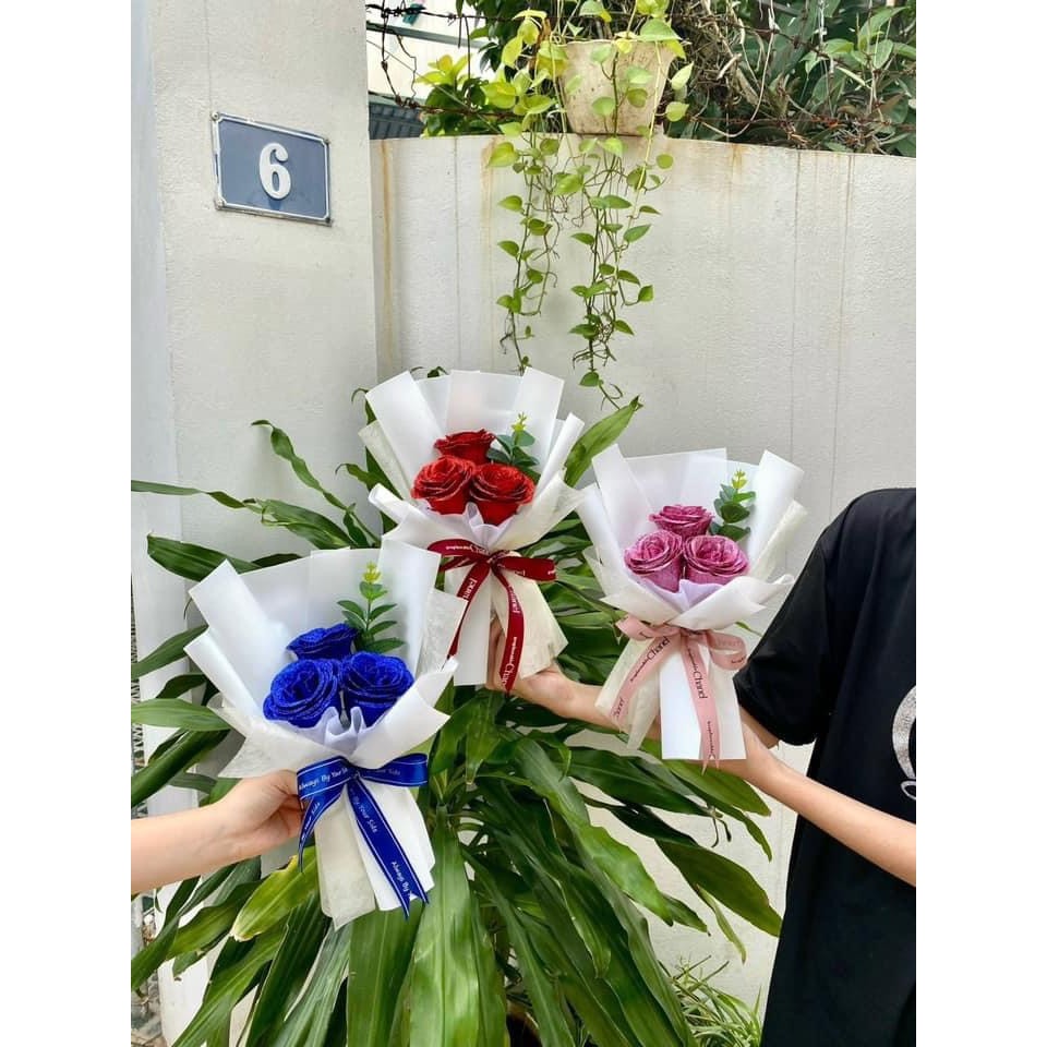 Bó 3 bông hồng sáp Kim Tuyến theo yêu cầu khách