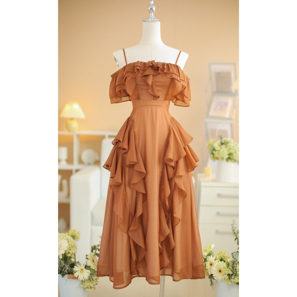 SÒ VINTAGE - BROWNIE Đầm hai dây phối bèo