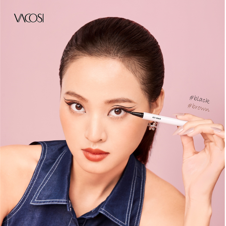 Bút Kẻ Mắt Nước 24H VACOSI Không Lem Waterproof Eyeliner - Phiên Bản Ngọc Trai, Đầu Bút Lông, 2 Màu Mực Đen / Nâu