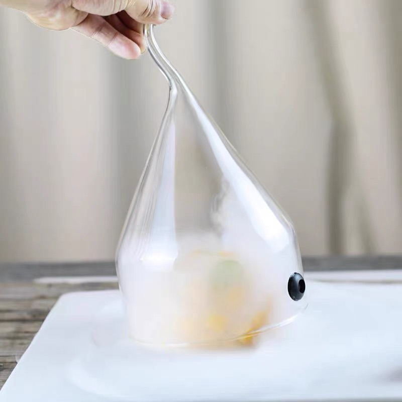 Lồng úp thủy tinh trích suốt có trích khói, trang trí đồ ăn, chụp thủy tinh nhà hàng