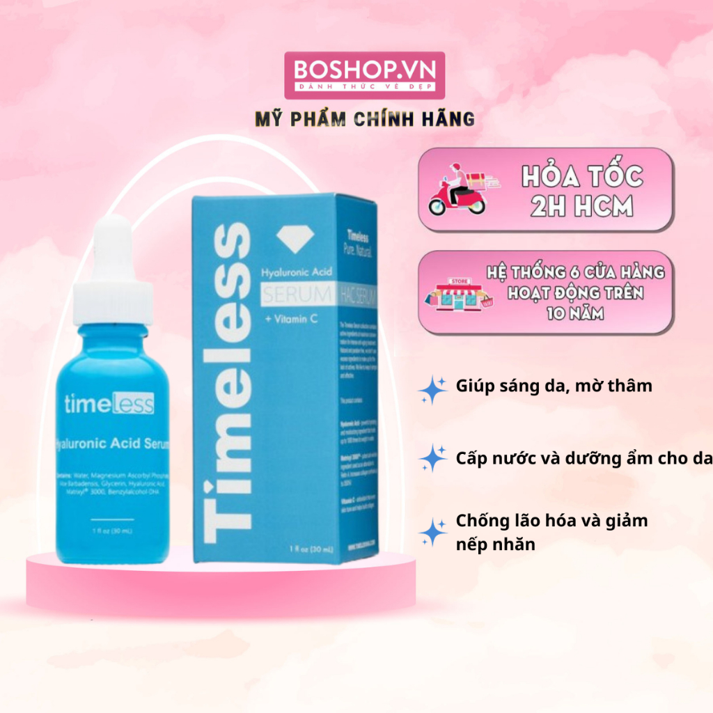 Tinh Chất Cấp Nước, Sáng Da Timeless Hyaluronic Acid + Vitamin C Serum 30ml