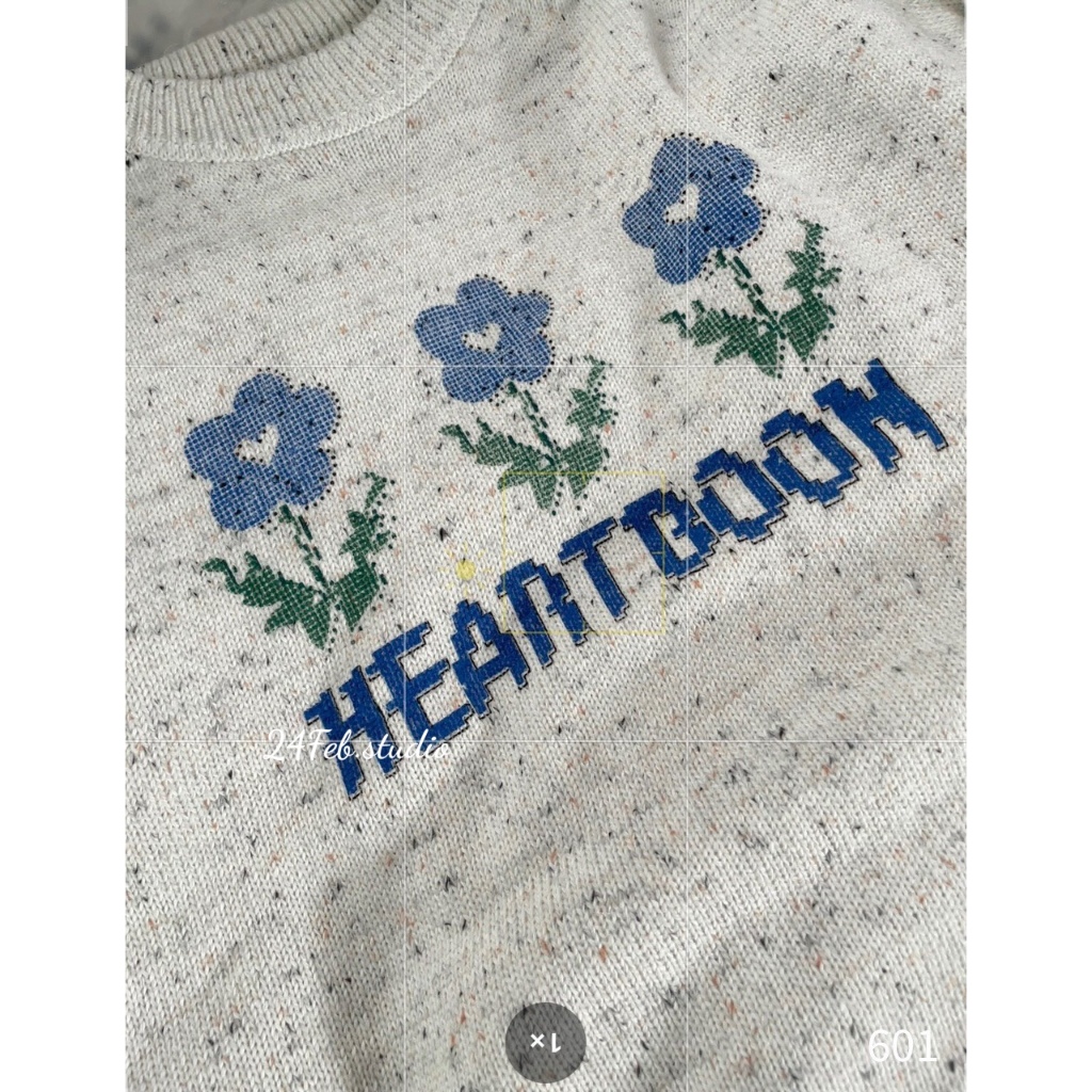 Áo len hoa xám tiêu form rộng phong cách ulzzang Hàn Quốc