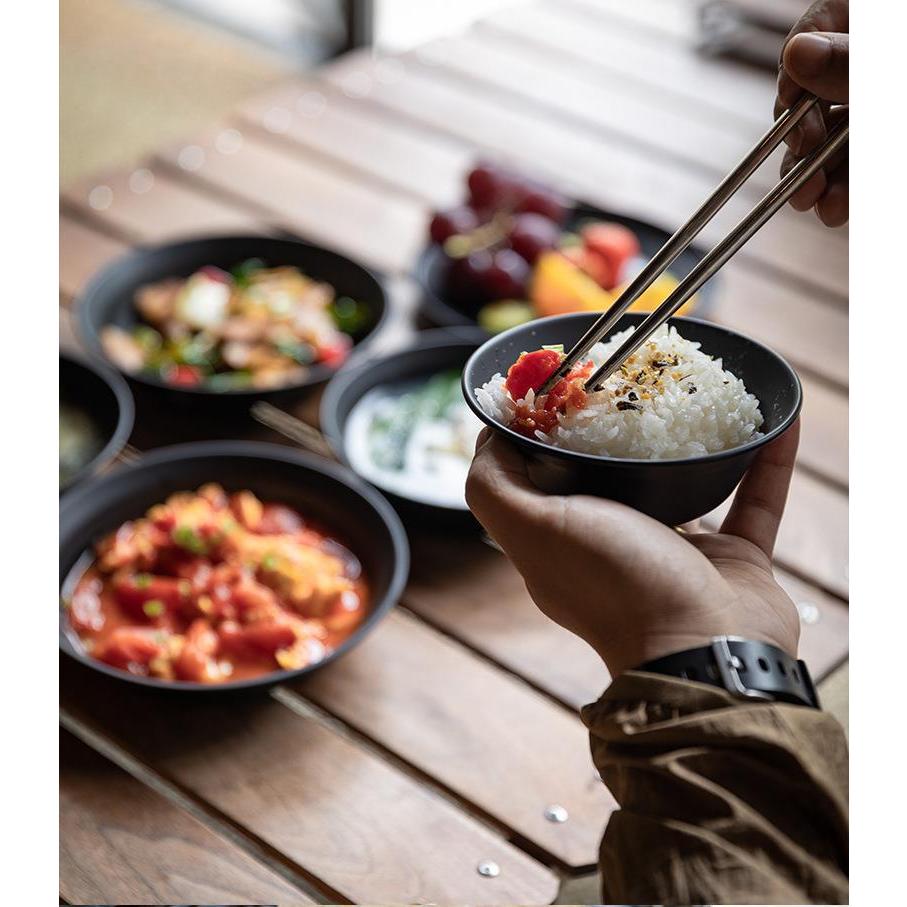 Set bát đĩa dã ngoại cho 1, 2 người Inox 304 mạ titanium đen Campingmoon BKS395-1S/ BKS395-2S