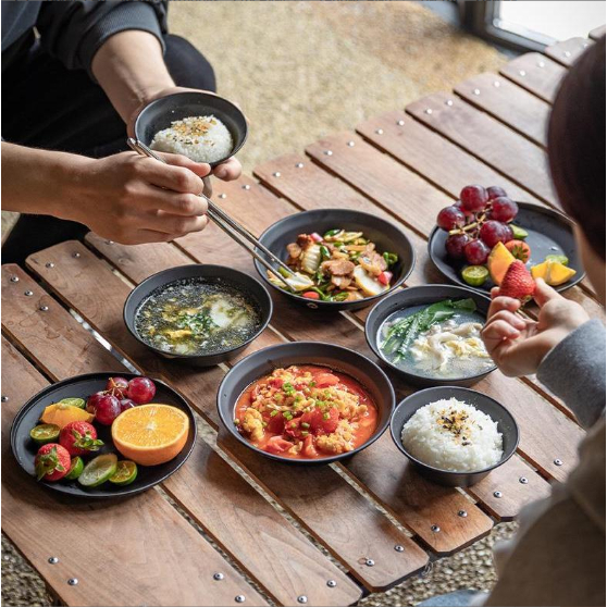 Set bát đĩa dã ngoại cho 1, 2 người Inox 304 mạ titanium đen Campingmoon BKS395-1S/ BKS395-2S