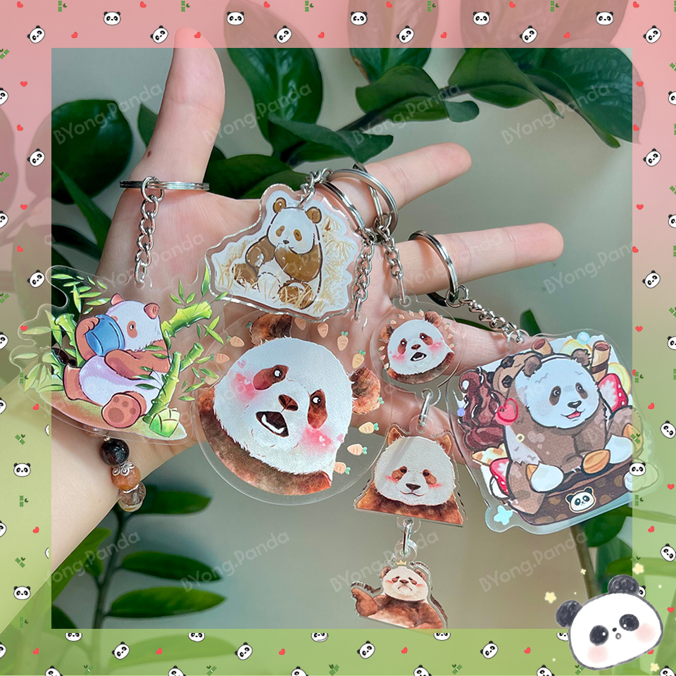 Móc Khóa Đỉnh Lưu Gấu Trúc Panda Hoa Hoa Manh Lan Fubao Thất Tử Nhựa Cứng Mica | Móc Dễ Thương BYong