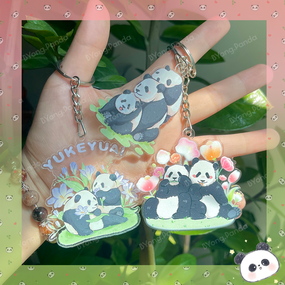 Móc Khóa Đỉnh Lưu Gấu Trúc Panda Hoa Hoa Manh Lan Fubao Thất Tử Nhựa Cứng Mica | Móc Dễ Thương BYong