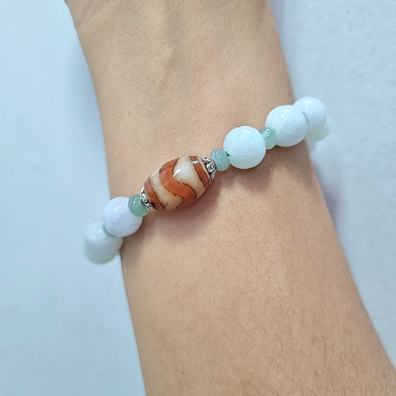 Chuỗi vòng tay lam ngọc điêu khắc hoa sen mix charm DZI Tây Tạng