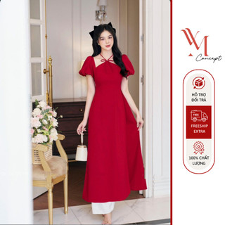 YM Concept Set Áo Dài Cổ Yếm Nơ Tay Phồng Sang Trọng Cách Tân  - D0830