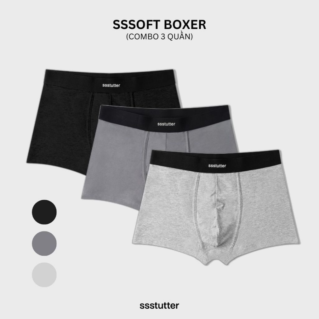 Combo 3 Quần lót đùi nam SSSTUTTER dáng thoáng mát kháng khuẩn SSSOFT BOXER