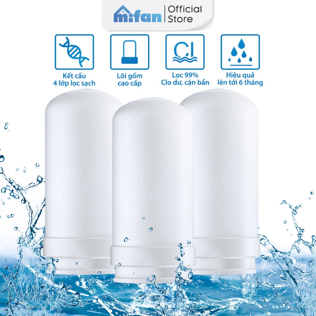 Lõi Lọc Gốm Sứ Ceramic Thay Thế Bộ Lọc Nước Đầu Vòi MIFAN - Lọc Sạch Cặn Bẩn, Clo, Màu Và Mùi - Hiệu quả 6 tháng