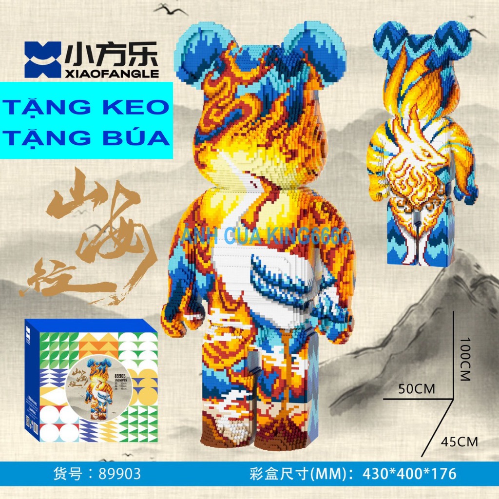 Xếp hình Gấu Bearbrick hạc lửa cá voi xanh 1 mét cỡ lớn 100cm Đồ chơi lắp ráp nano 3d  bear bricK mô hình bearbicks
