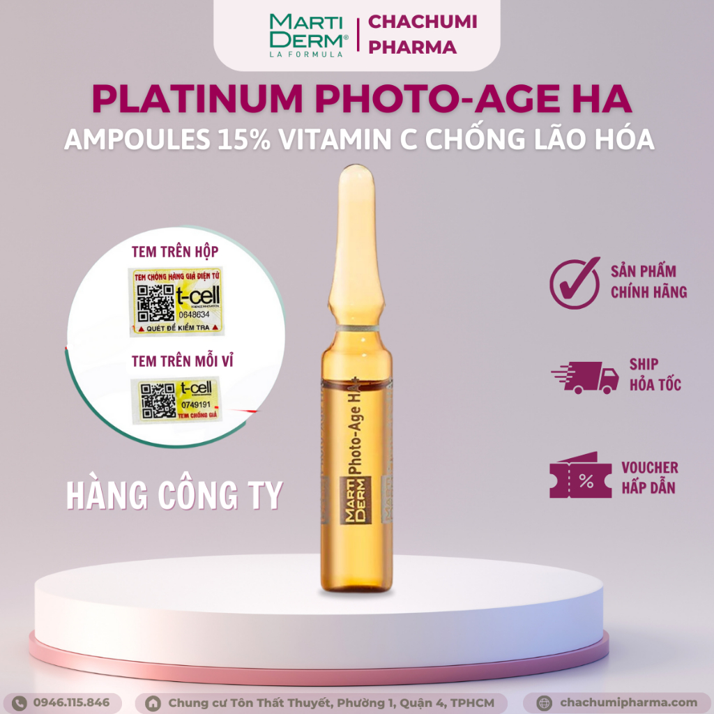 Martiderm platinum photo age ha+ ampoules 15% vitamin C nguyên chất chống lão hóa