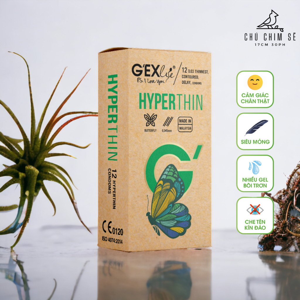 Bao cao su GEXlife Hyperthin ôm khít kéo dài hộp 12 cái - Chú Chim Sẽ