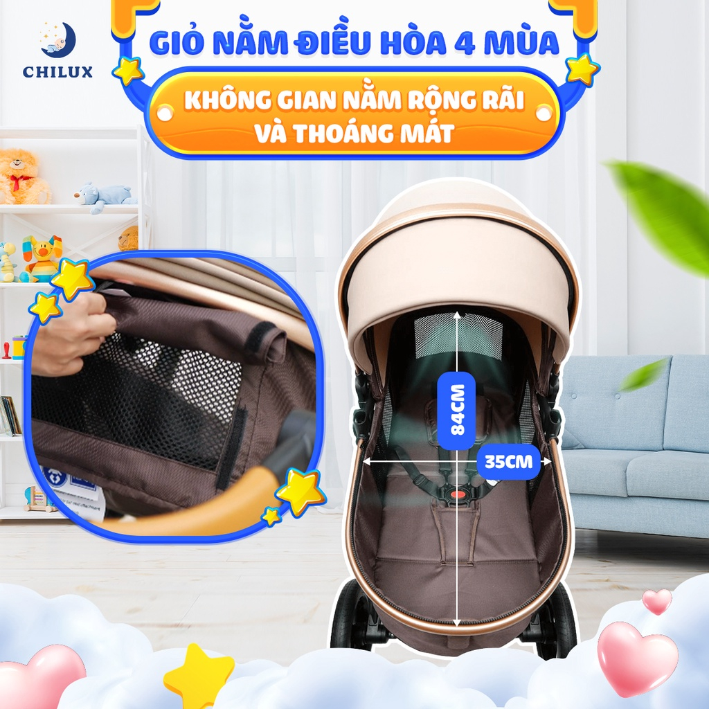 Xe đẩy Chilux V1.6 - 9 tính năng tiện dụng cho mẹ và bé - Dễ dàng gấp gọn