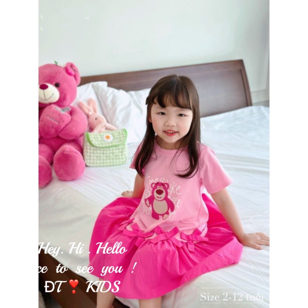 Váy gấu dâu lotso phối tay bèo xinh yêu cho bé gái