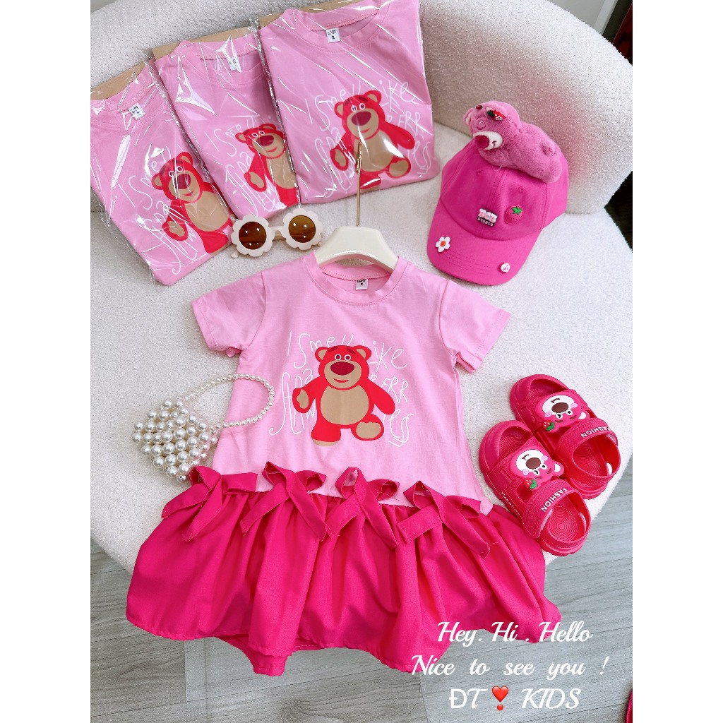 Váy gấu dâu lotso phối tay bèo xinh yêu cho bé gái