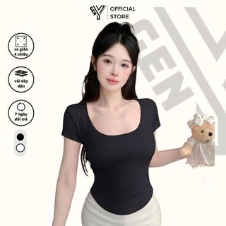 Áo thun body nữ cổ vuông GenY vạt bầu thiết kế đơn giản với các màu TRẮNG/ĐEN phổ biến C35