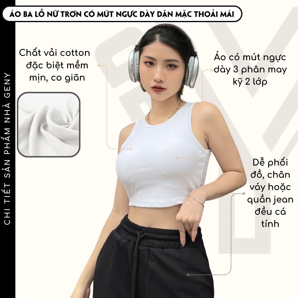 Áo ba lỗ nữ trơn form croptop ôm body chất vải thun dày dặn co giãn tốt, Áo sát nách nữ GenY Fashion