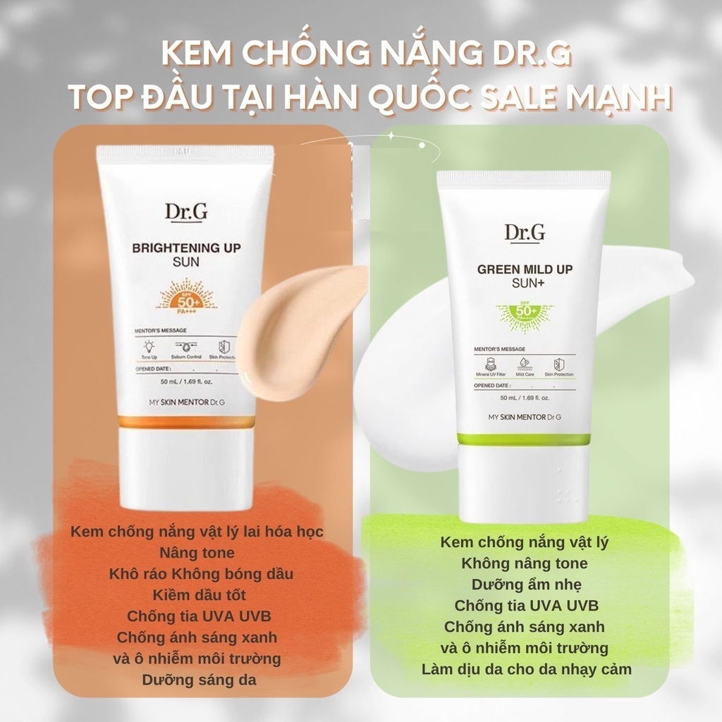Kem Chống Nắng Dr.G Brightening Up Green Mild Up Sun + DRG Tone Up Cam Xanh Dr G 50ml - SUE COSMETICS