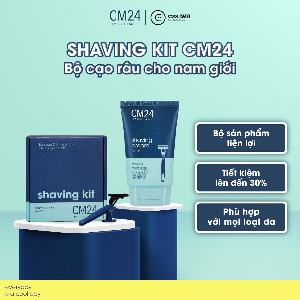 Bộ cạo râu Shaving Kit cho nam (tay cầm kim loại + dao cạo + kem cạo râu 100ml) - thương hiệu CM24