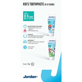 Kem đánh răng Jordan cho bé 75g (0-5 tuổi, 6-12 tuổi).