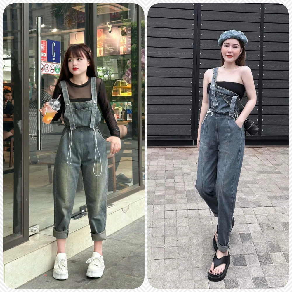 Yếm quần jean dài, yếm bò lửng dây rút eo thời trang | A&JEAN STORE