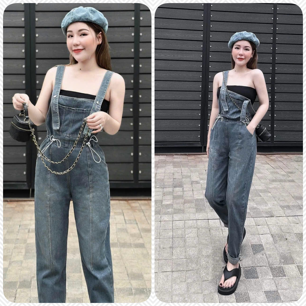 Yếm quần jean dài, yếm bò lửng dây rút eo thời trang | A&JEAN STORE