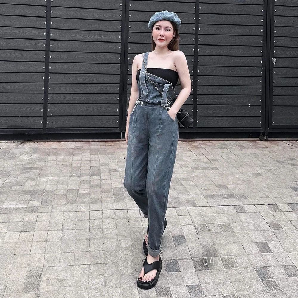 Yếm quần jean dài, yếm bò lửng dây rút eo thời trang | A&JEAN STORE