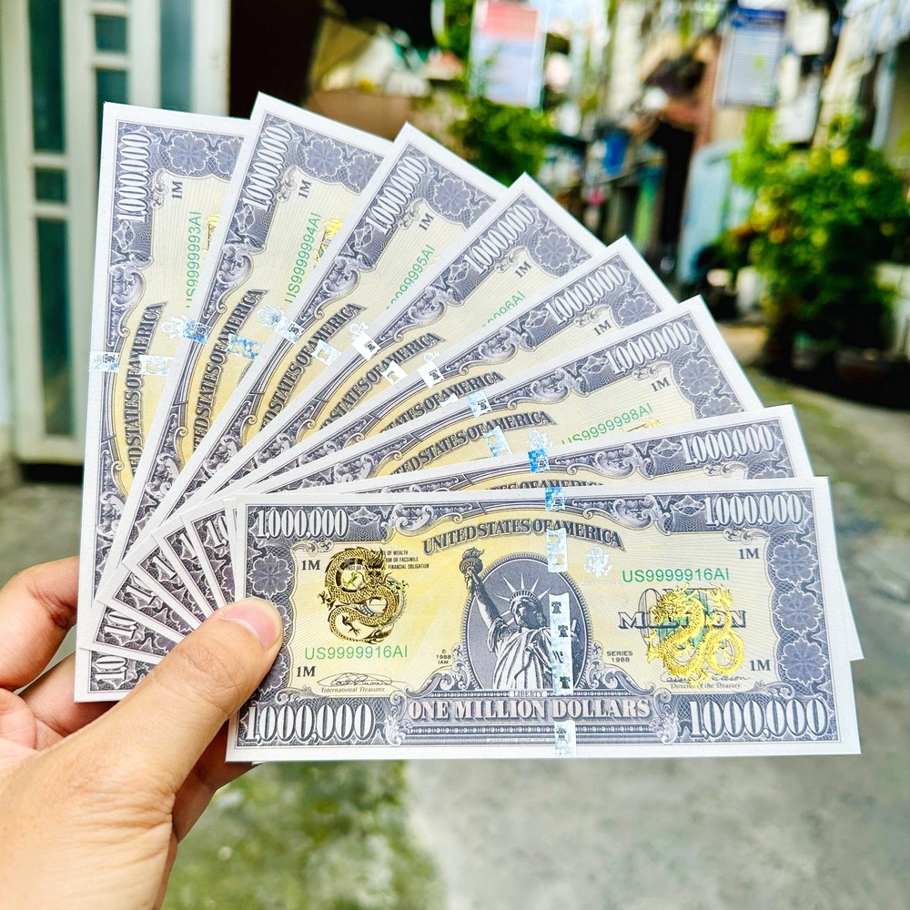 Tờ Tiền 1 Triệu Đô - Triệu USD Kỷ Niệm Hình Con Rồng Mạ Vàng Cao Cấp Lì Xì Tết 2024 May Mắn