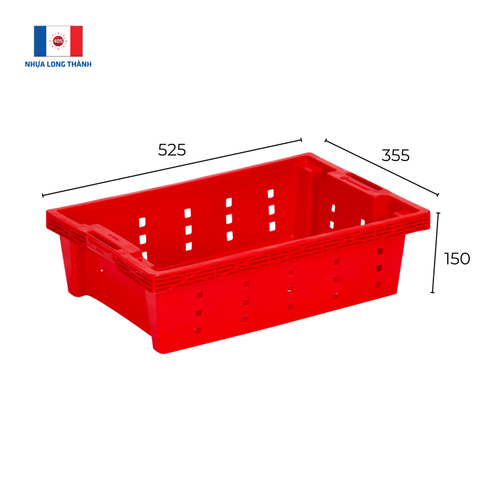 Sóng hở Nhựa Long Thành HS002-SH L525 x W355 x H150 ± 10mm