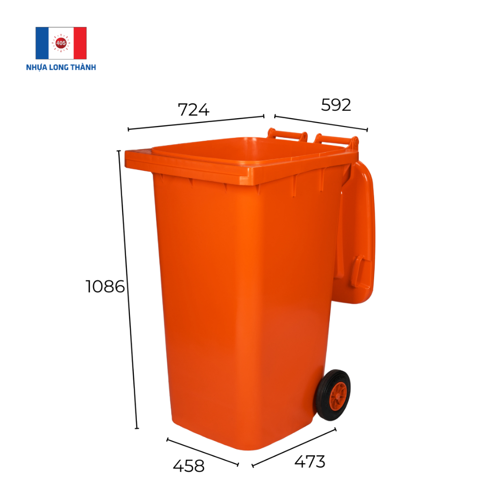 Thùng rác nắp kín Nhựa Long Thành TR-240 240L L724 x W592 x H1086 mm