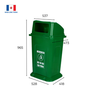 Thùng rác nắp hở có chân đế nhựa long thành tr-100 100l l537 x w473 x h965 mm