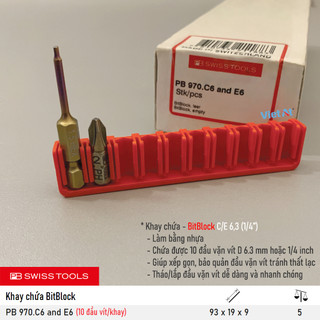 Khay chứa 10 đầu vặn vít pb 970.c6 and e6, kích thước 6.3mm | pb swiss tools